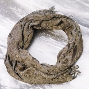 Womens Scarf Wrap Polyester 78"L X 22" W Paisley Brown With Tassels Unbranded